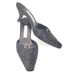Ann Marino Beaded Satin Mules